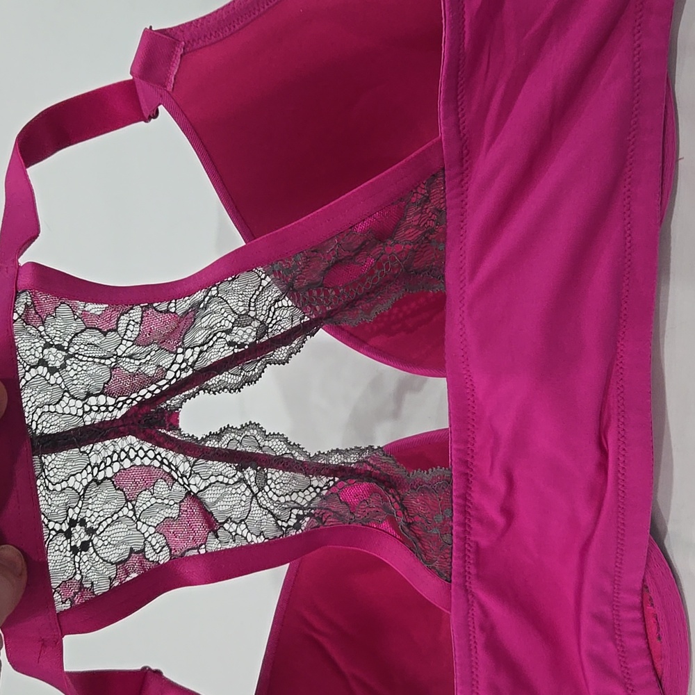 Cacique Magenta And Gray Boost Plunge Front Closure Racerback 40DD - Picture 3 of 6